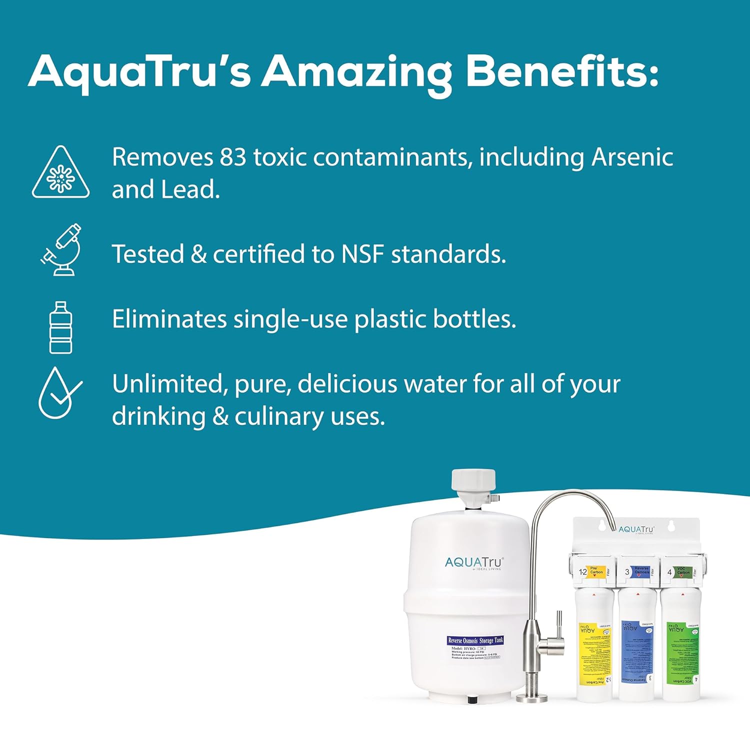 AquaTru Under Sink Alkaline RO Water Purifier | Certified 4-Stage Ultra Reverse Osmosis Removes 84 Contaminants Including Forever Chemicals, Lead & Fluoride | Adds Minerals | High-Capacity with Faucet