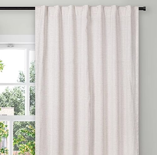 Miniatura 9 de Cortinas de lino de lino de 50 x 63 pulgadas, juego de 2 paneles de ventana con pestañas naturales en la parte superior, oscurecimiento de la