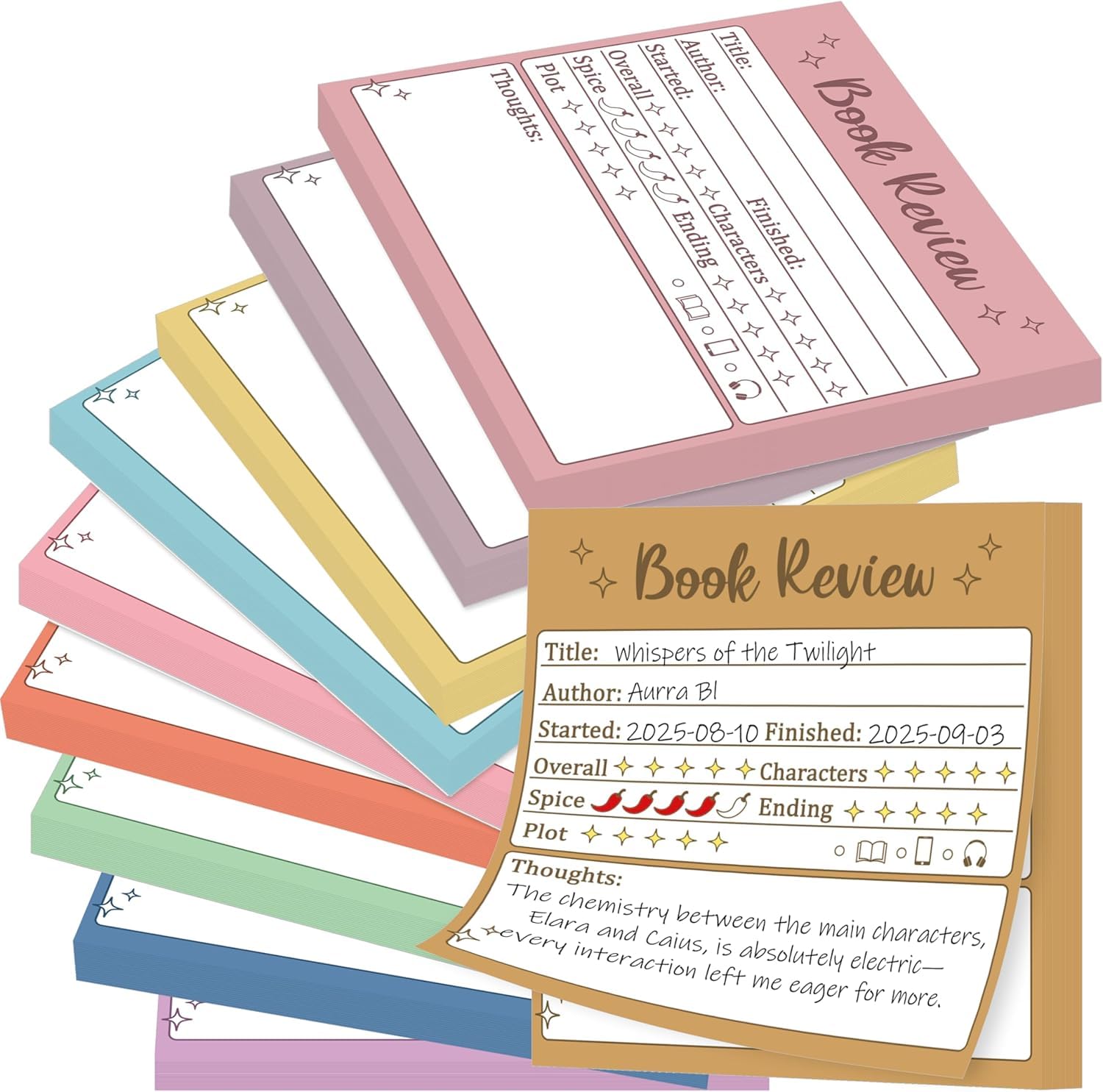 WATINC Candy Book Review Sticky Notes - 10P Spring Easter Gift Candy Self-Stick Note Pads Reading Tracker for Book Lover Reader, 500 Sheets Small Notepad Reading Log Sticker for Bookish Bookworm Gift