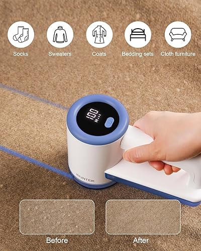 Miniatura 2 de iRUNTEK Afeitadora de tela recargable, removedor de pelusa comercial eléctrico con pantalla LED y caja de basura grande, 3 velocidades para eliminar