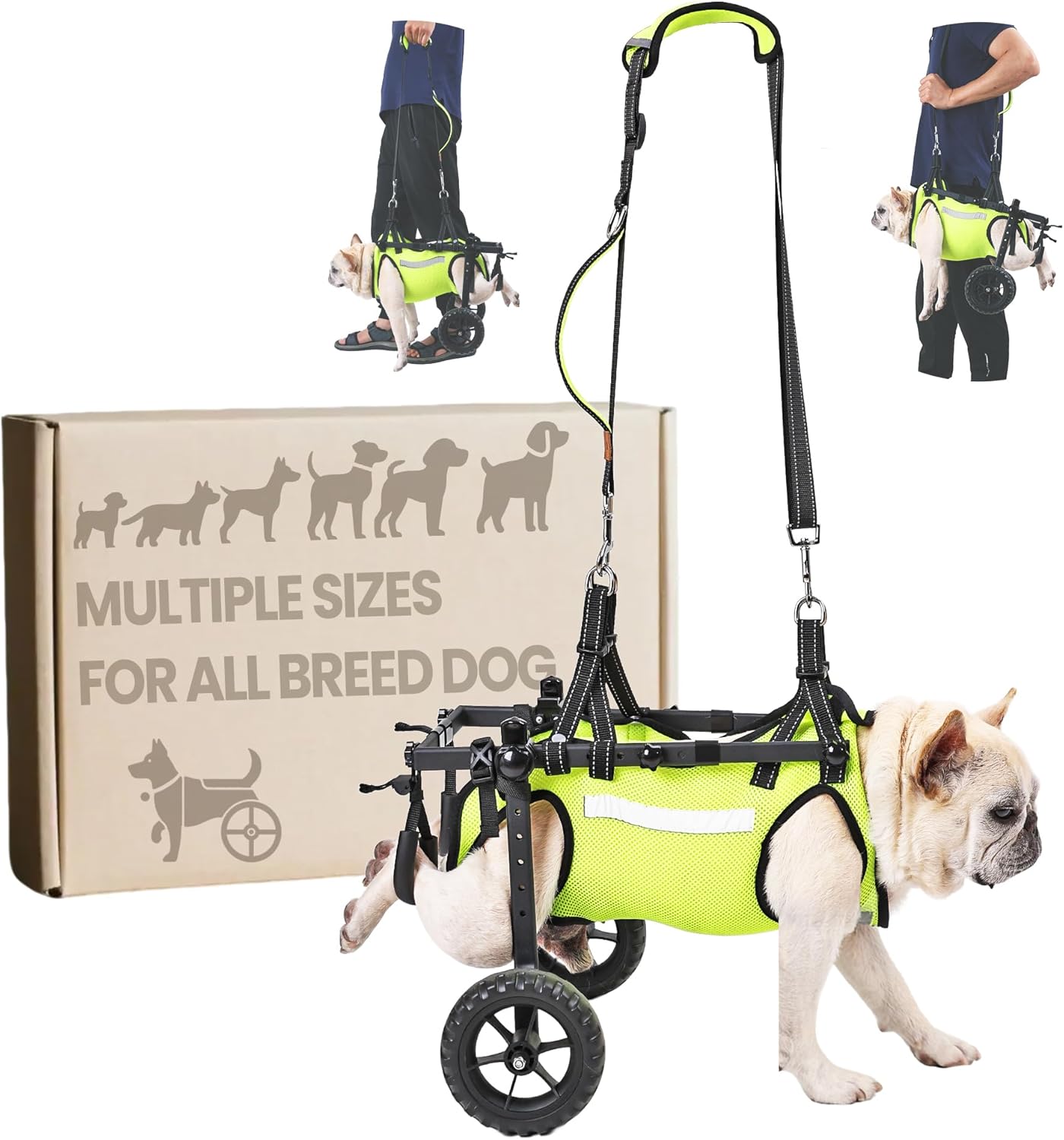 Upgraded Dog Wheelchair for Back Legs – Lightweight Mobility Cart for Small Breed Dogs with Disabled, Injured, or Arthritic Hind Legs – Includes High-Visibility Vest, Leash & Sling Lift -Medium