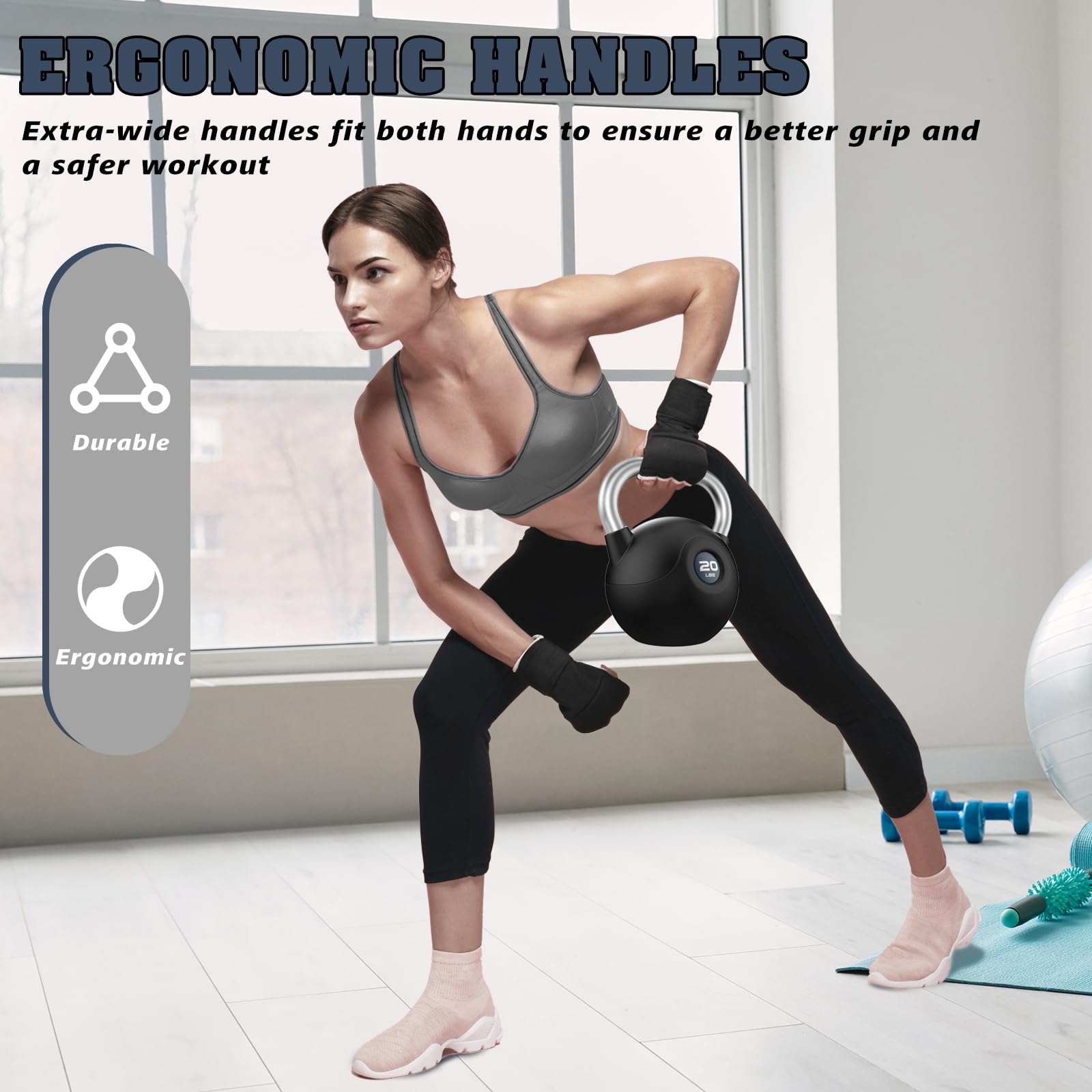 WINNOW kettlebells Set di pesi per l'allenamento della forza con impugnatura antiscivolo per l'allenamento di tutto il corpo, palestra domestica