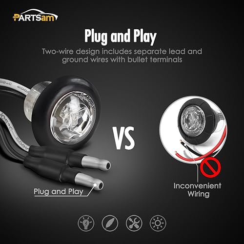 Miniatura 3 de Partsam Kit de 10 luces de separación para remolques redondos de 34 pulgadas, color ámbar, LED, con ojales, lente transparente con conectores de