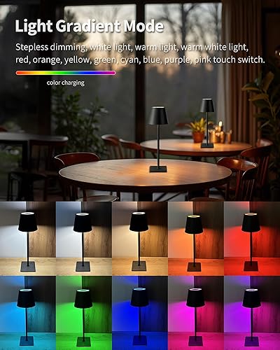 Vista 37 de KDG Paquete de 2 lámparas de mesa inalámbricas, lámpara de escritorio LED portátil, funciona con batería de 4000 mAh, atenuación continua de 3