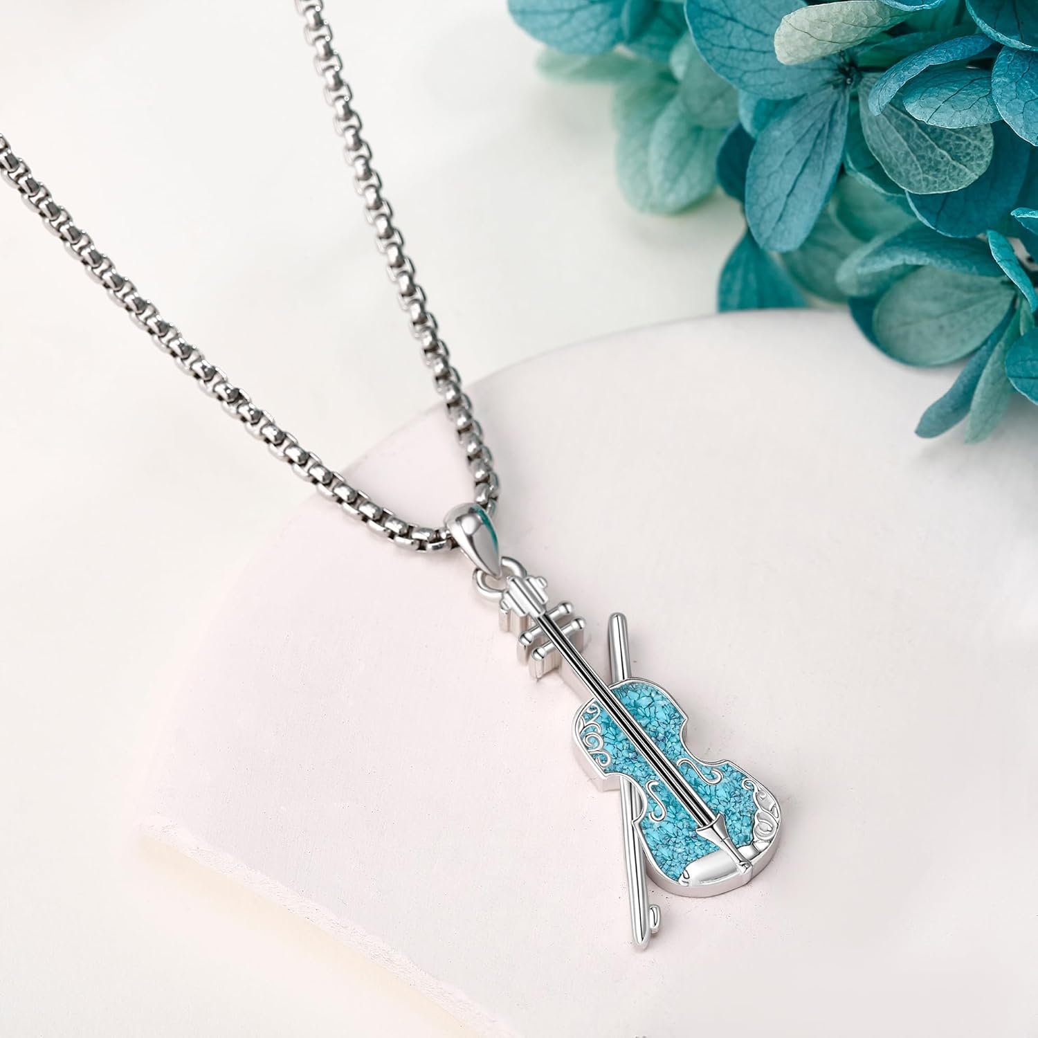Music Necklace Sterling Silver Turquoise Music Pendant Necklace Music Lovers Jewelry Gifts for Women Girls - Image 3
