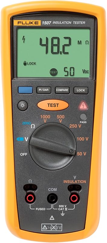 Probador de resistencia de megóhmetro digital 1507 para pruebas industriales y eléctricas avanzadas, voltajes de prueba: 50 V, 100 V, 250 V, 500 V, 1000 V | Pruebas avanzadas de aislamiento eléctrico e industrial, múltiples voltajes de prueba: 50 V, 100 V, 250 V, 500 V y 1000 V