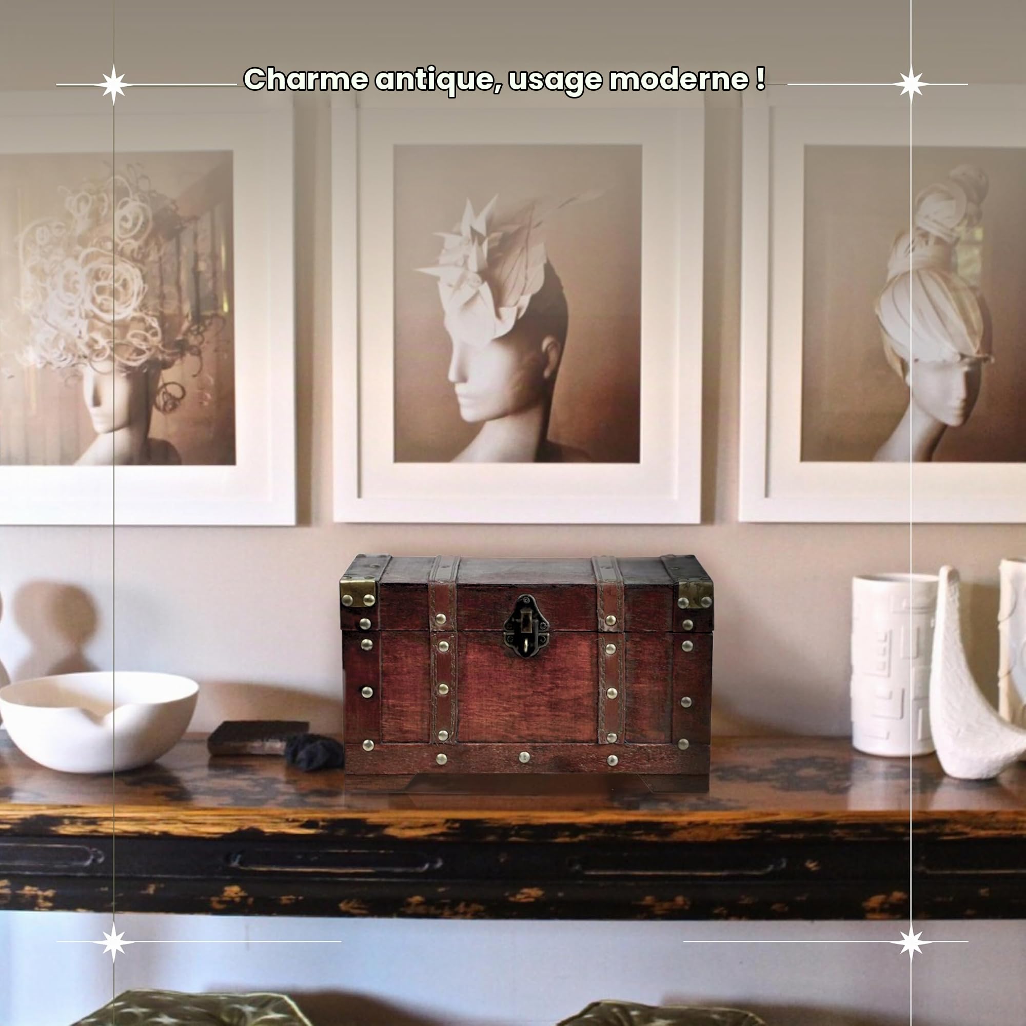 Brynnberg - Coffre Au Trésor - Fabrication Durable En Bois Et Métal - Design Vintage, Unique Et Artisanal Avec Fermeture Frontale - Boite De Rangement Avec Couvercle Miami 28x17x16cm.