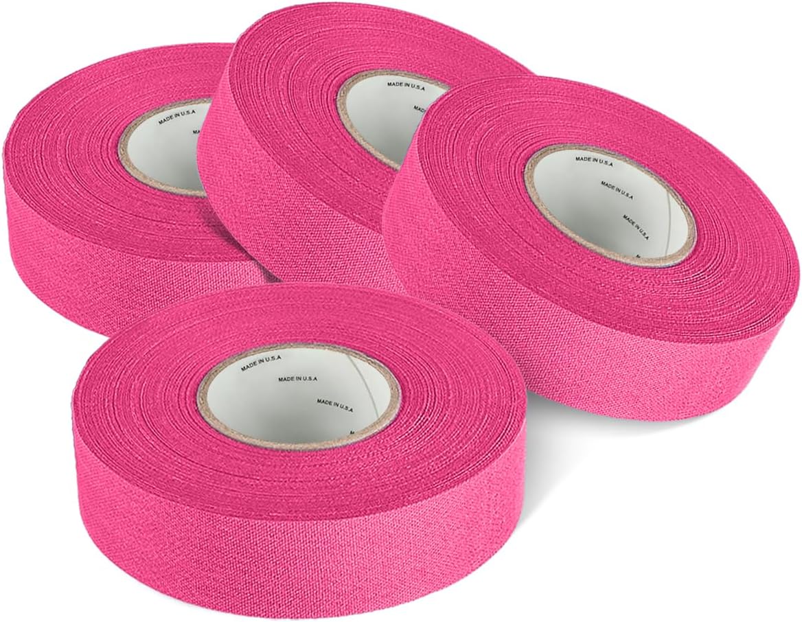 Hockey Tape Pack of 4 - Heavy Duty, Multi-Purpose Cloth Tape for Sports, Ice & Roller Hockey, Baseball Bat Tape, Durable and Reliable – Sport Tape Made in USA (1 Inch x 25 Yards)