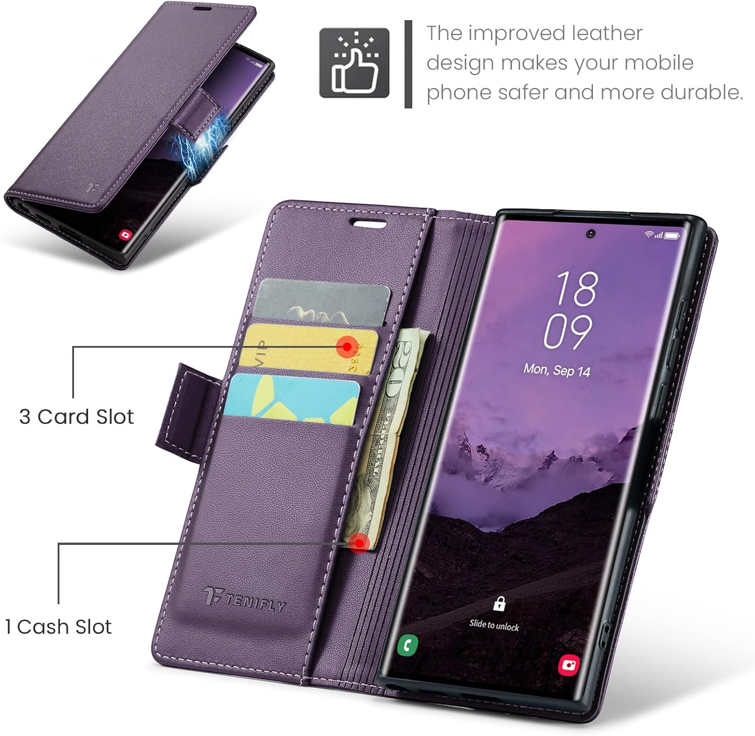 for Samsung Galaxy S25 Ultra Case Wallet with RFID Blocking Card Holder, PU Leather Kickstand Protective Flip Phone Cover Fit for Galaxy S25 Ultra 6.9", Purple - Image 8