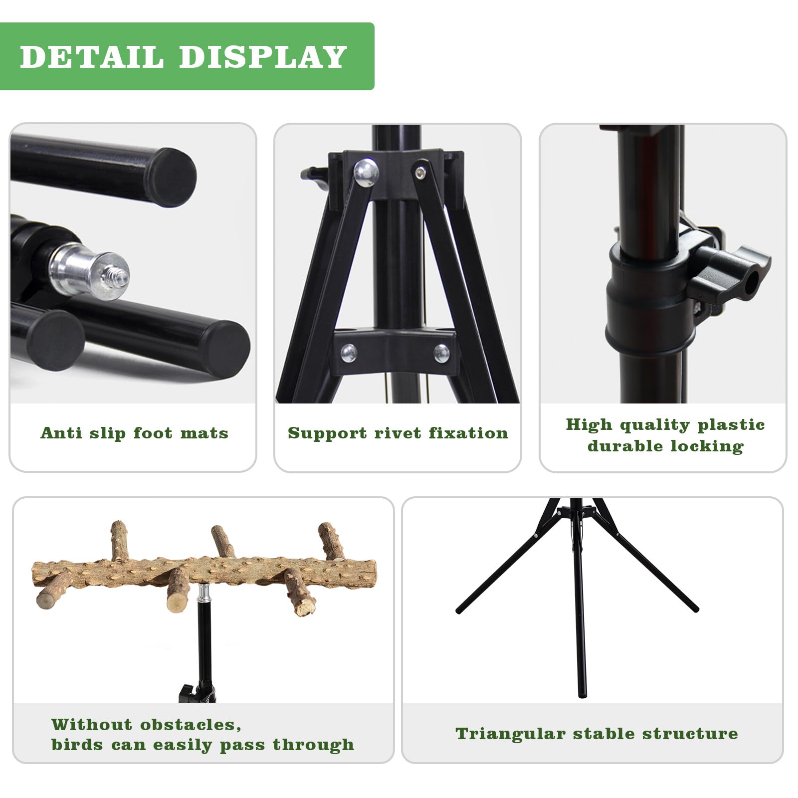 Soporte de perca de pájaros ajustable de 16 a 63 pulgadas de altura, juguete de perca de madera de pimienta natural, soporte de percha de entrenamiento de pájaros, soportes para pájaros interiores y