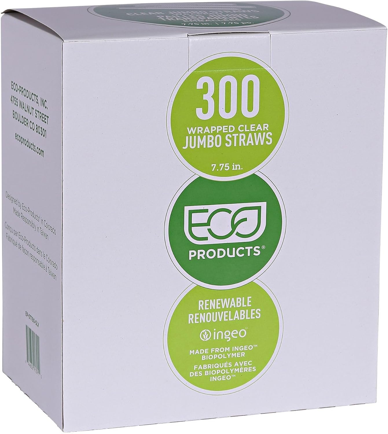 Eco-Products Compostable Paper Wrapped Plastic Straws, 7.75" Long, 8mm Diameter, Case of 9600, Clear Disposable Plant Based PLA Plastic, Standard Sized Drinking Straws, ASTM Compliant, BPI-Certified