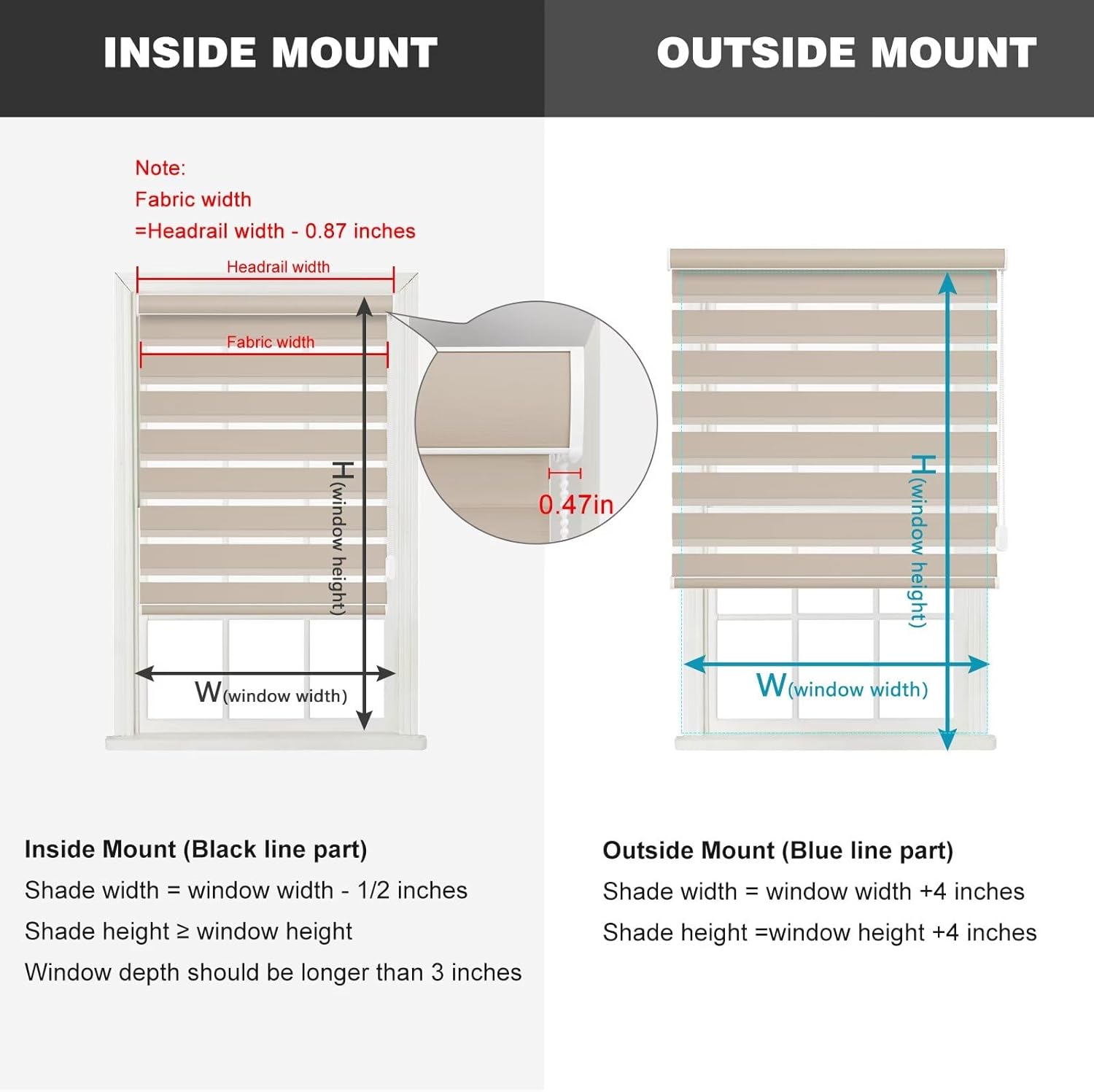 Changshade Custom Size Zebra Blinds for Indoow Windows, Free Stop Blackout Corded Zebra Shades Dual Layer Sheer Privacy Light Control Shades for Home Living Room, Bedroom, Easy Installation ，Beige
