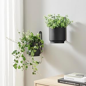 2 Pcs Wall Mounted Hanging Planter Vase for Indoor and Outdoor Plants Modern Metal Wall and Ceiling Planter Minimalist Flower Pot (Black, 5.91 inch)