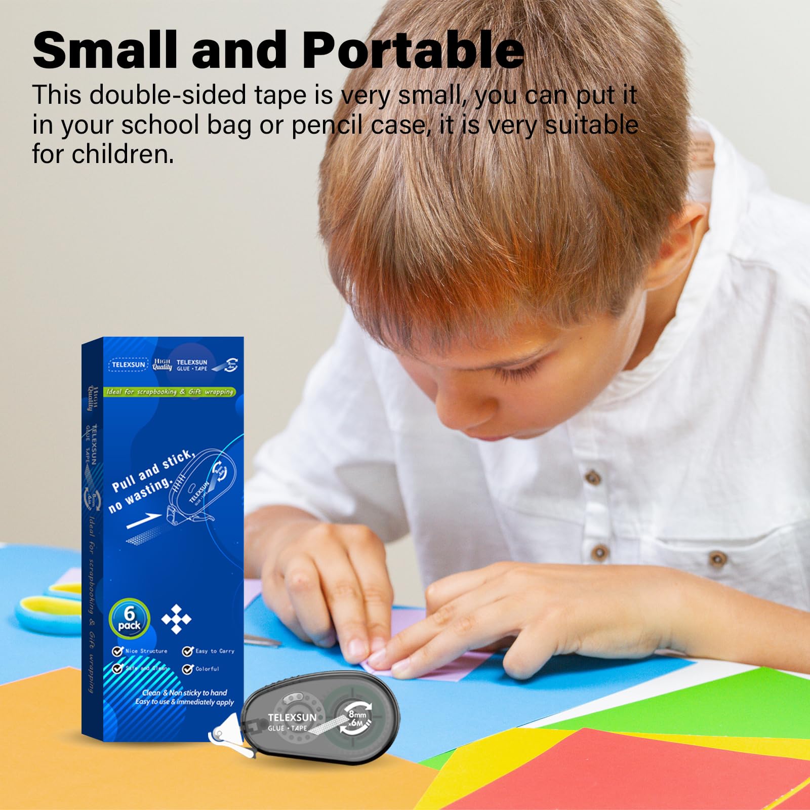 STATIONERY ISLAND Lot De 6 Bandes Adhésives, Ruban Adhésif Double Face Transparent Pour Photos, Travaux Manuels, Cartes Postales, Albums Photo Et Scrapbooking, 8 Mm X 6 M