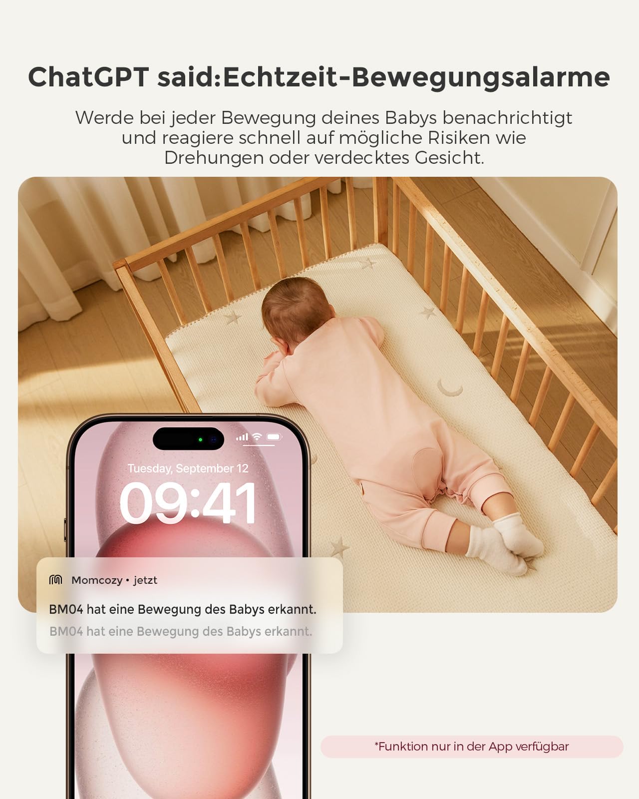 Momcozy BM04 babyphone mit kamera, Smart WLAN Baby monitor, 5-1080P-Bildschirm baby Kamera mit Wandhalterung, Bewegungs- und Schreierkennung, Sicherheitszone, klare Nachtsicht, Foto- und Videoaufnahme
