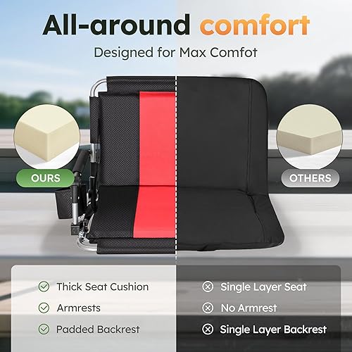 Miniatura 3 de LET'S CAMP Silla plegable para estadio con soporte para tazas, bolsa de malla y ganchos para ocultar, silla de estadio portátil con respaldo y cojín