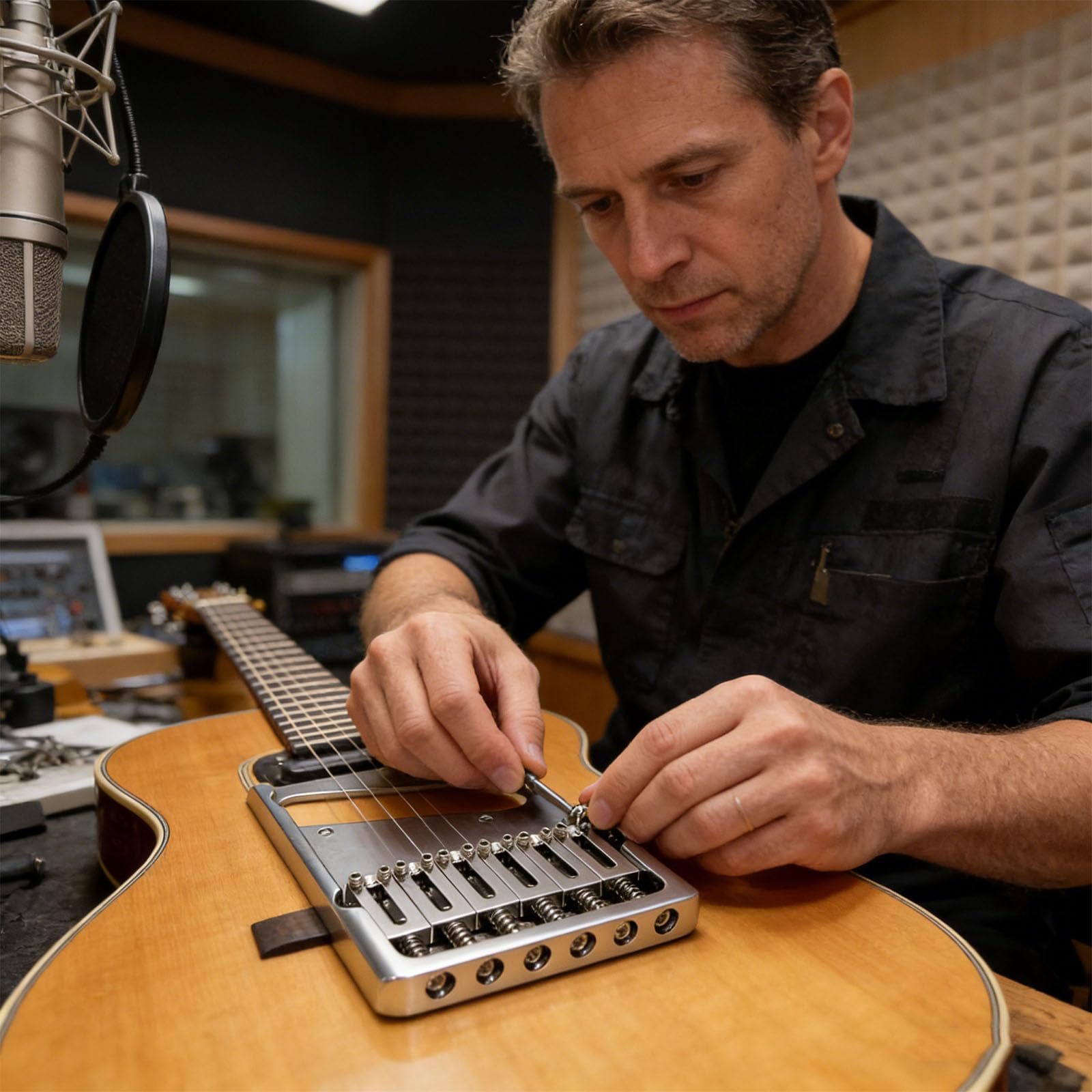 Innovador puente de guitarra para instrumentos de cuerda con sillines de latón ajustables y estabilidad de afinación, puente de guitarra moderno