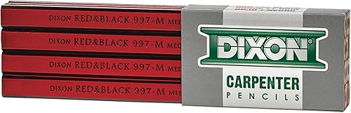 DIXON Lápices industriales de carpintería, núcleo de grafito medio, rojonegro, 7 pulgadas, paquete de 12 (19972)