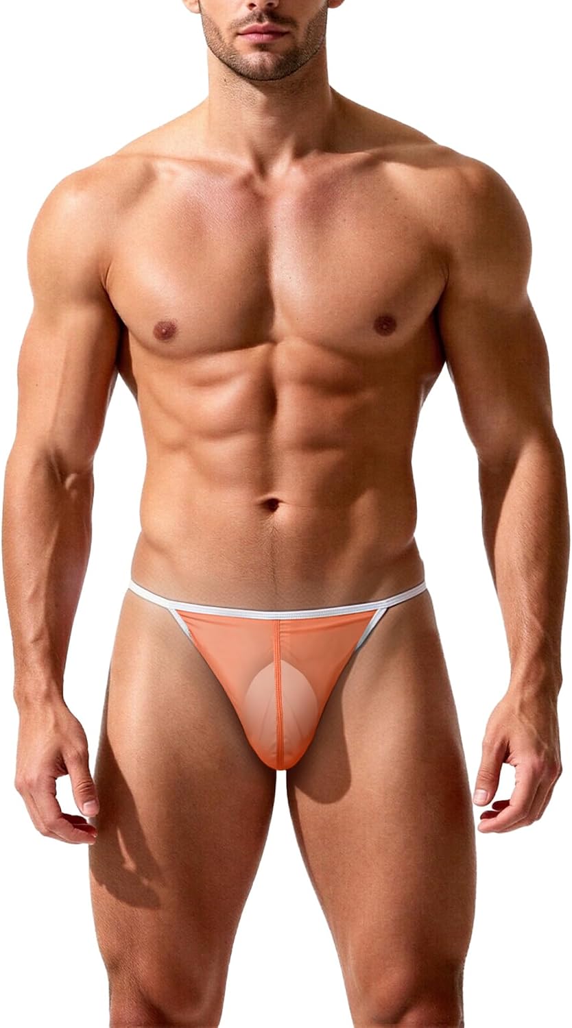 ZONBAILON Men's Mesh Underwear Sexy Thongs and G-String Pouch Breathable T-Back Bikini Low Rise