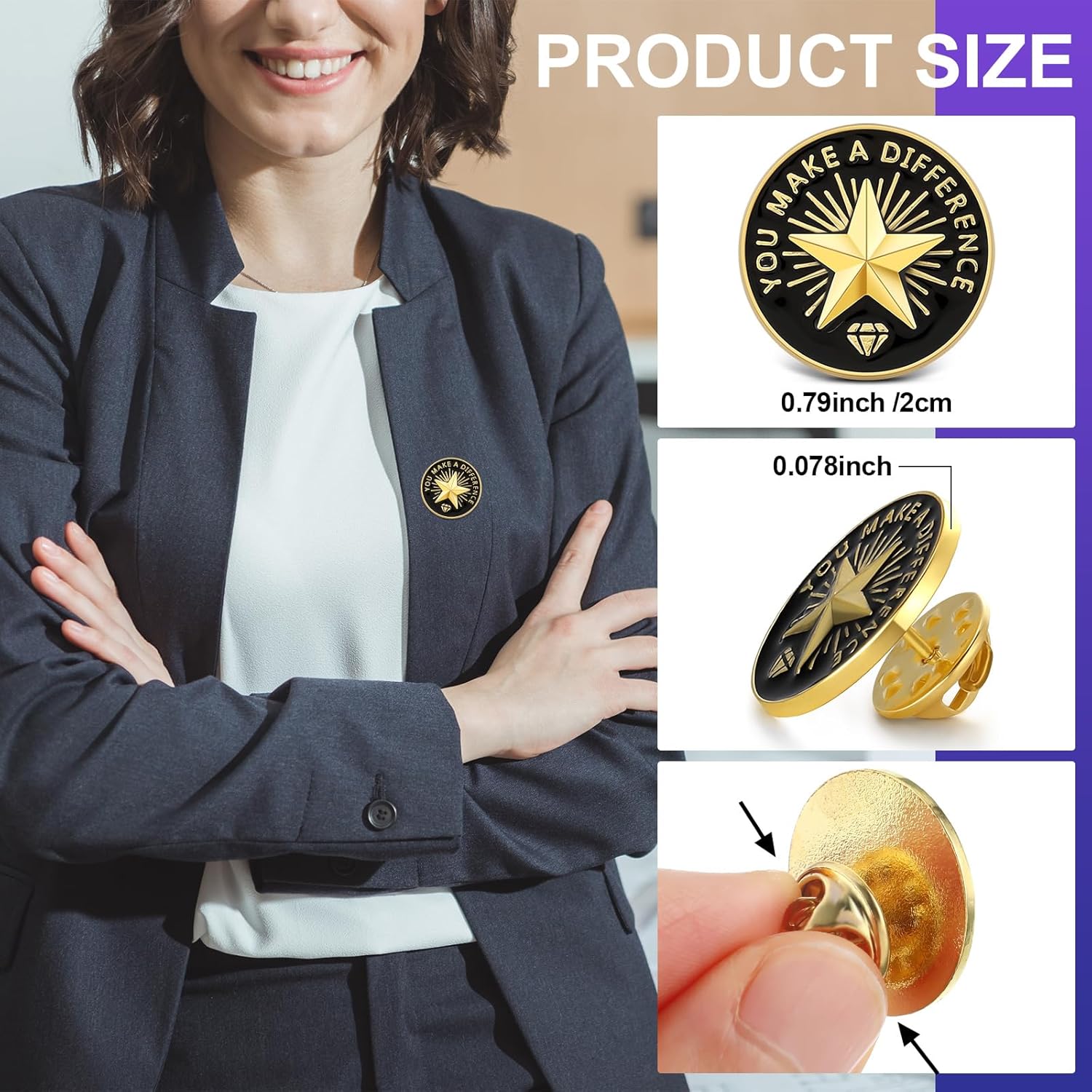 Crowye 72 Pcs Employee of The Month Lapel Pin Bulk Recognition Appreciation Gifts Employee Star Gold Plated Enamel Award for Employees Staff Team Volunteer Nurse Teacher(Make A Difference)