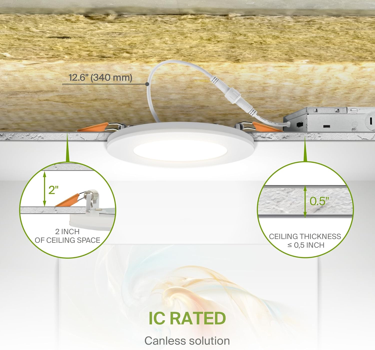 ASD 6 Pack 4 Inch LED Recessed Light with Night Light 9W, 5CCT 2700K-5000K 782LM CRI90+, IC Rated Dimmable Ceiling Lights, Canless Wafer Downlight, Ultra-Thin Lighting Fixture, ETL ES T24, White