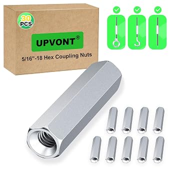 Hex Coupling Nuts, Rod Coupling Nuts 5/16"-18 UNC, 1-3/4" Length 30 PCS, Ideal for Threaded Rods & Studs, 1.75-Inch Length with Zinc Plating 30