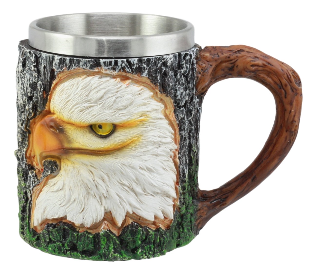 Ebros The Surveyor Wildlife Majestic Bald Eagle Coffee Mug With Rustic Tree Bark Body Design 12oz Drink Beer Stein Tankard Cup