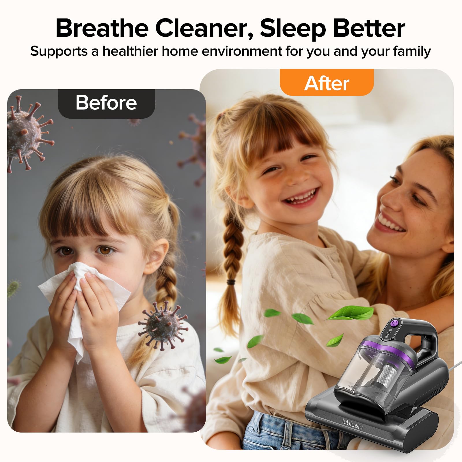 Lubluelu Aspiratore per materassi, 3 in 1 detergente per materassi rimuove profondamente la polvere, 18 KPa forte aspirapolvere per persone allergiche, rimuove fino al 99% degli allergeni di materassi