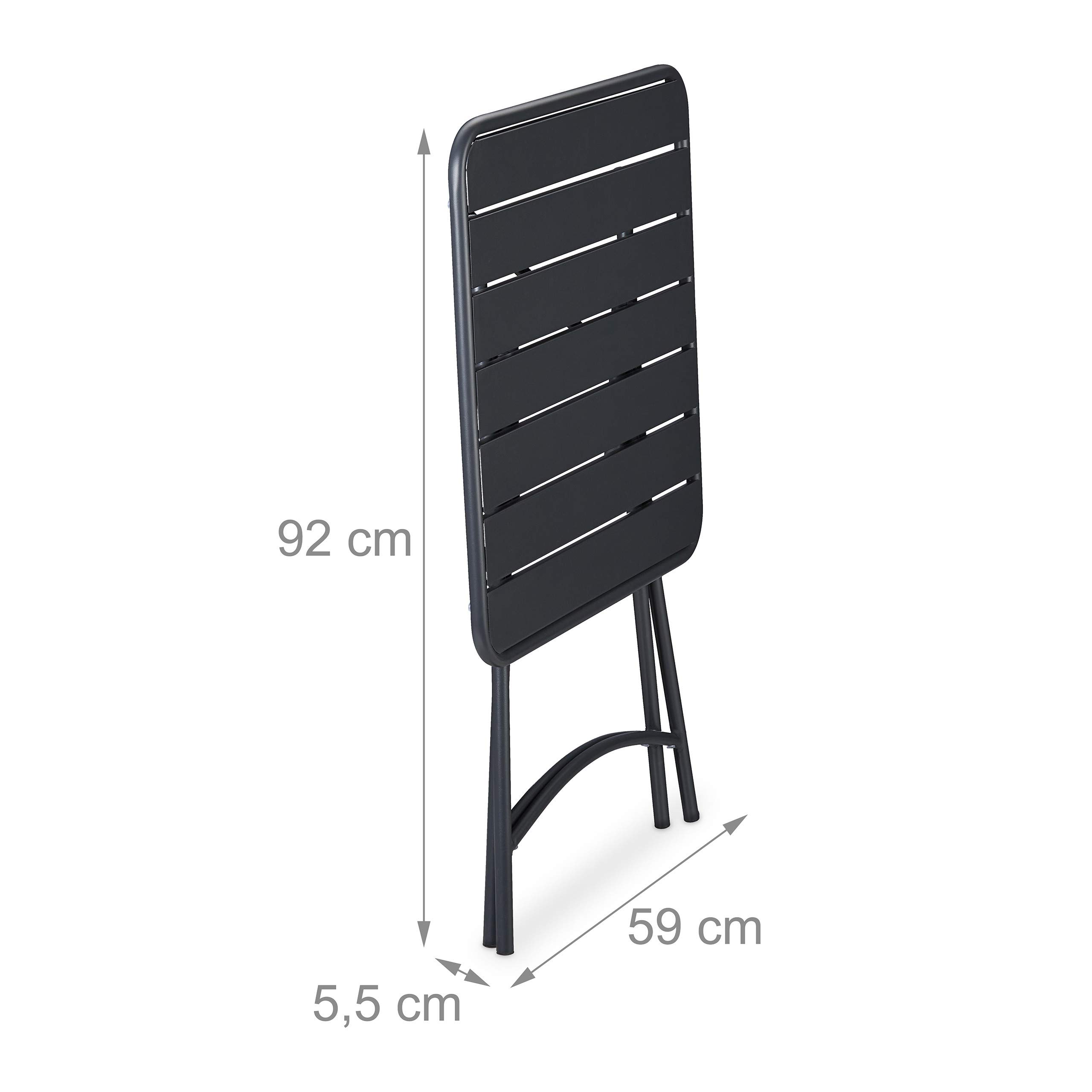 Relaxdays Tavolino da Balcone Pieghevole, Tavolo da Giardino Quadrato, in Acciaio, HxLxP: 74 x 59 x 59 cm, Antracite