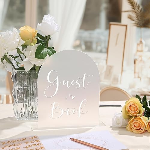 Miniatura 5 de UNIQOOO Paquete de 10 letreros de mesa de acrílico esmerilado de 8 x 10 pulgadas para boda con soportes, 1/8 pulgadas de grosor, hoja de letrero