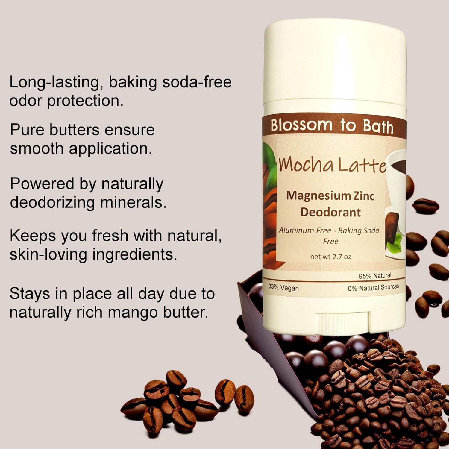 Mocha Latte Magnesium Zinc Deodorant (2.7 ounce) - Phthalate Free Fragrance - Lasts All Day with a Rich Chocolate Scent - Image 3