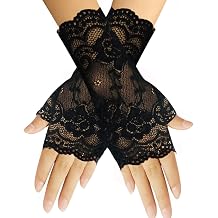 Women Short Lace Gloves Sunblock Fingerless Bridal Wrist Gloves Opera Evening Wedding Tea Party Prom Cosplay 1920s