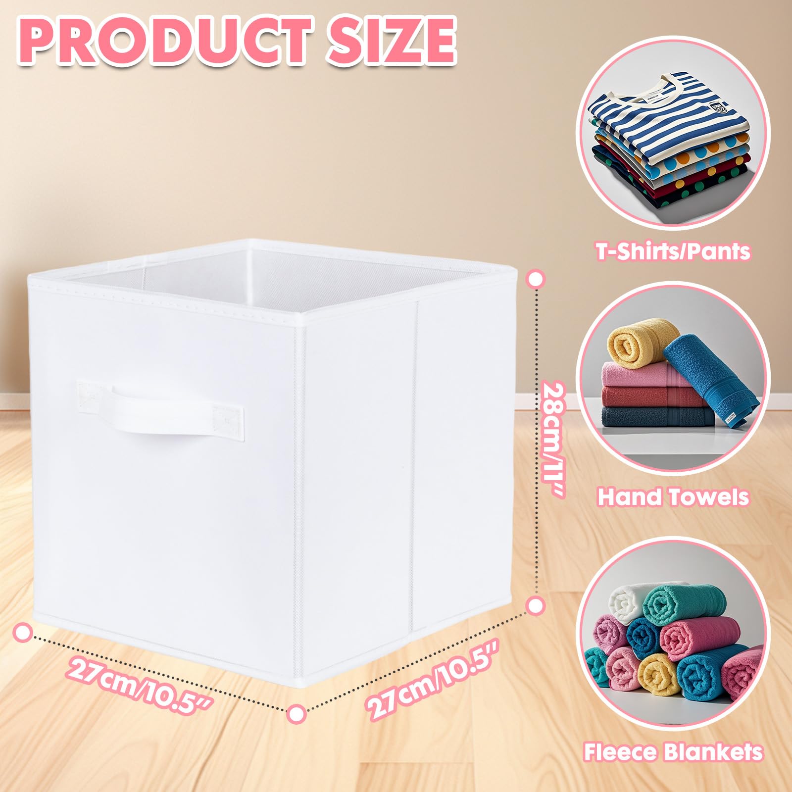 powerking Storage Bins, 6 Pack Foldable Fabric Storage Cubes And Cloth Storage Organizer Drawer for Closet And Toys Storage White - Image 3