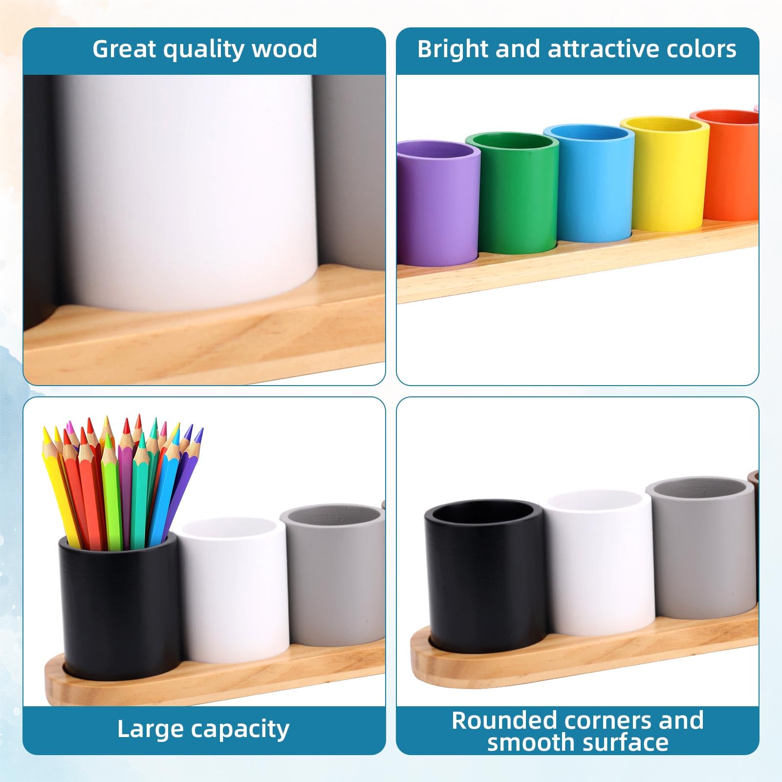 Diegimr Wooden Colored Pencil Holder, Crayon Holder Creative Desk Wood Colored Pencil Holders with 11 Movable Compartments Pen Cups Holders for Kids Desk Office Home School Supply - Image 4