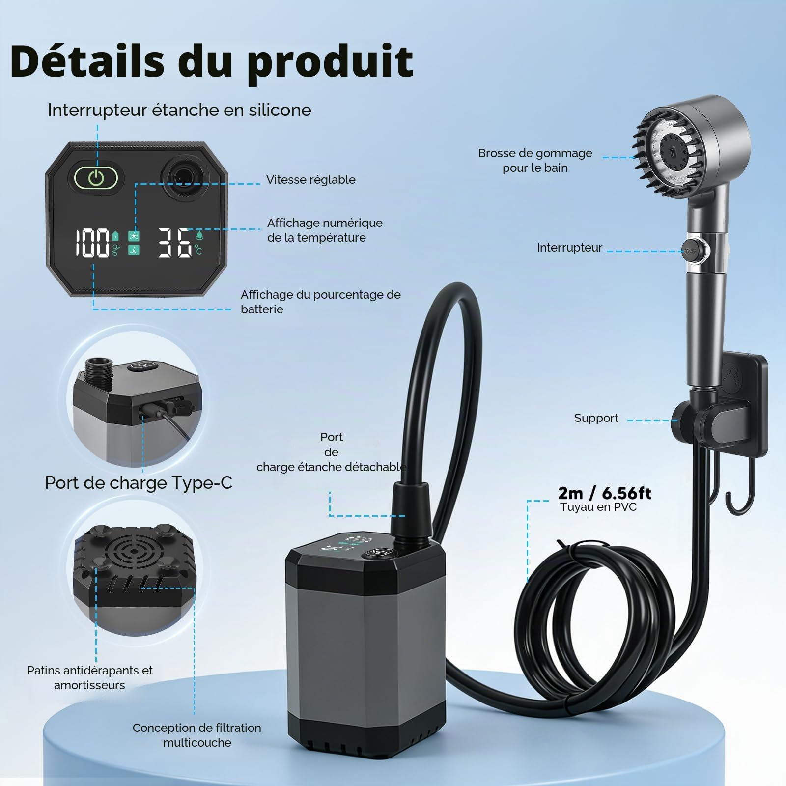 Douche solaire avec chauffage