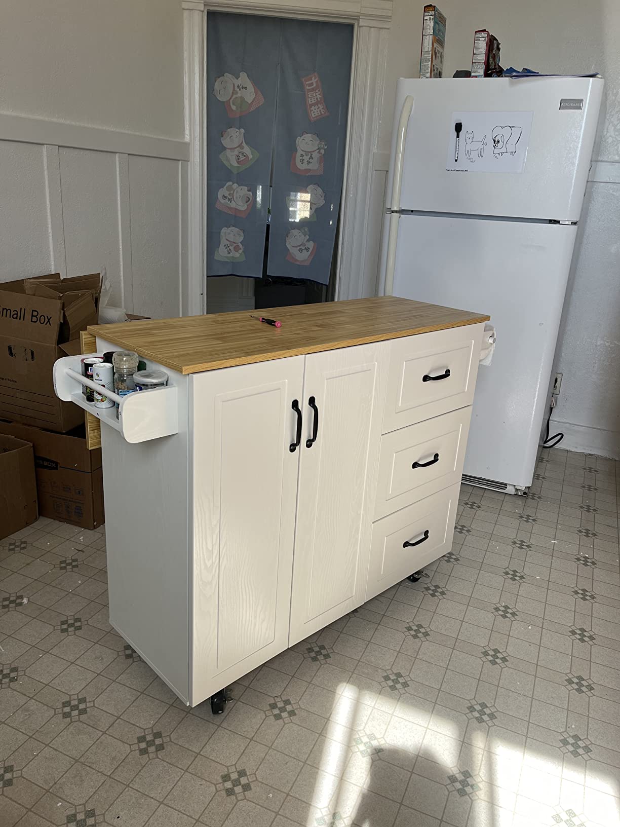 45/mo Finance Kitchen Island on Wheels with Drop Leaf, Rolling