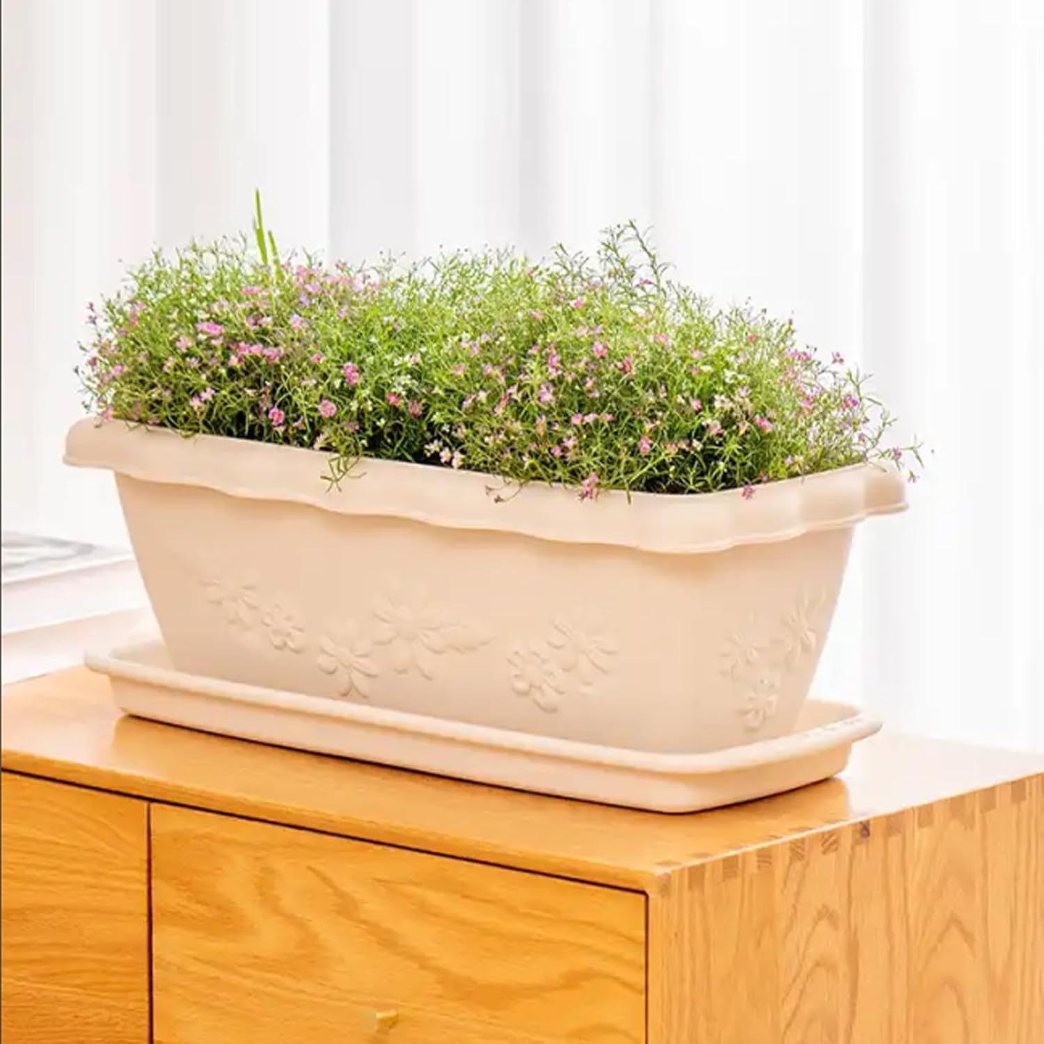 MUKCHAP 12 Pack 15.5 x 6.7 x 1.2 Inch Plastic Rectangular Plant Saucer Tray, Flower Pot Drip Trays for Indoor and Outdoor, Planter, Holding Water Drips and Soil