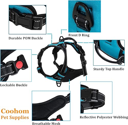 Miniatura 3 de Coohom Arnés sin tirones para perro, con asa y dos accesorios para correa, arnés ajustable para mascotas al aire libre con material Oxford