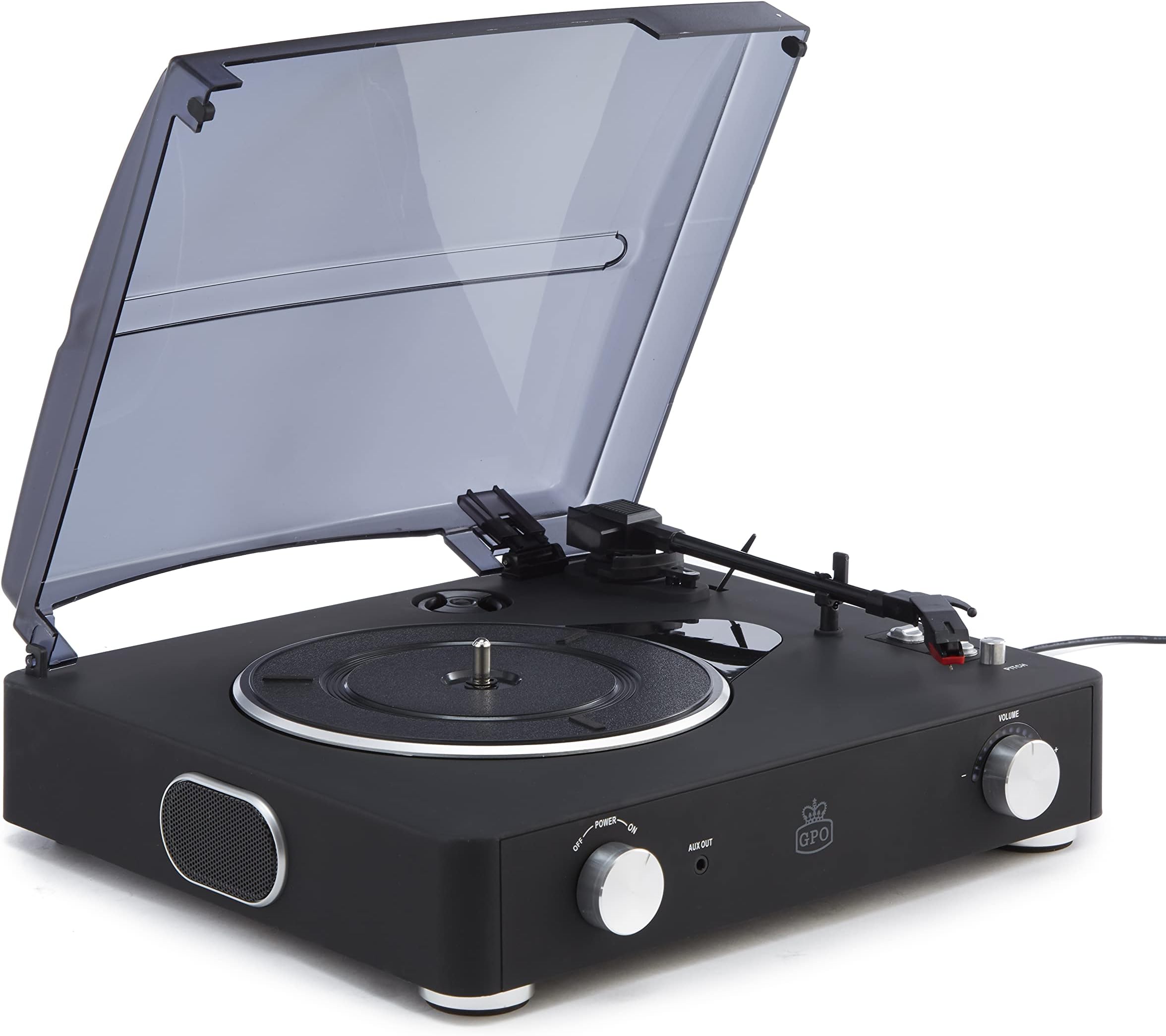 Retro STYLO II - Record Player, 3-Speed setting LP Vinyl Turntable, 3-Speed Portable, Built-in Stereo Speakers with AUX output - Black