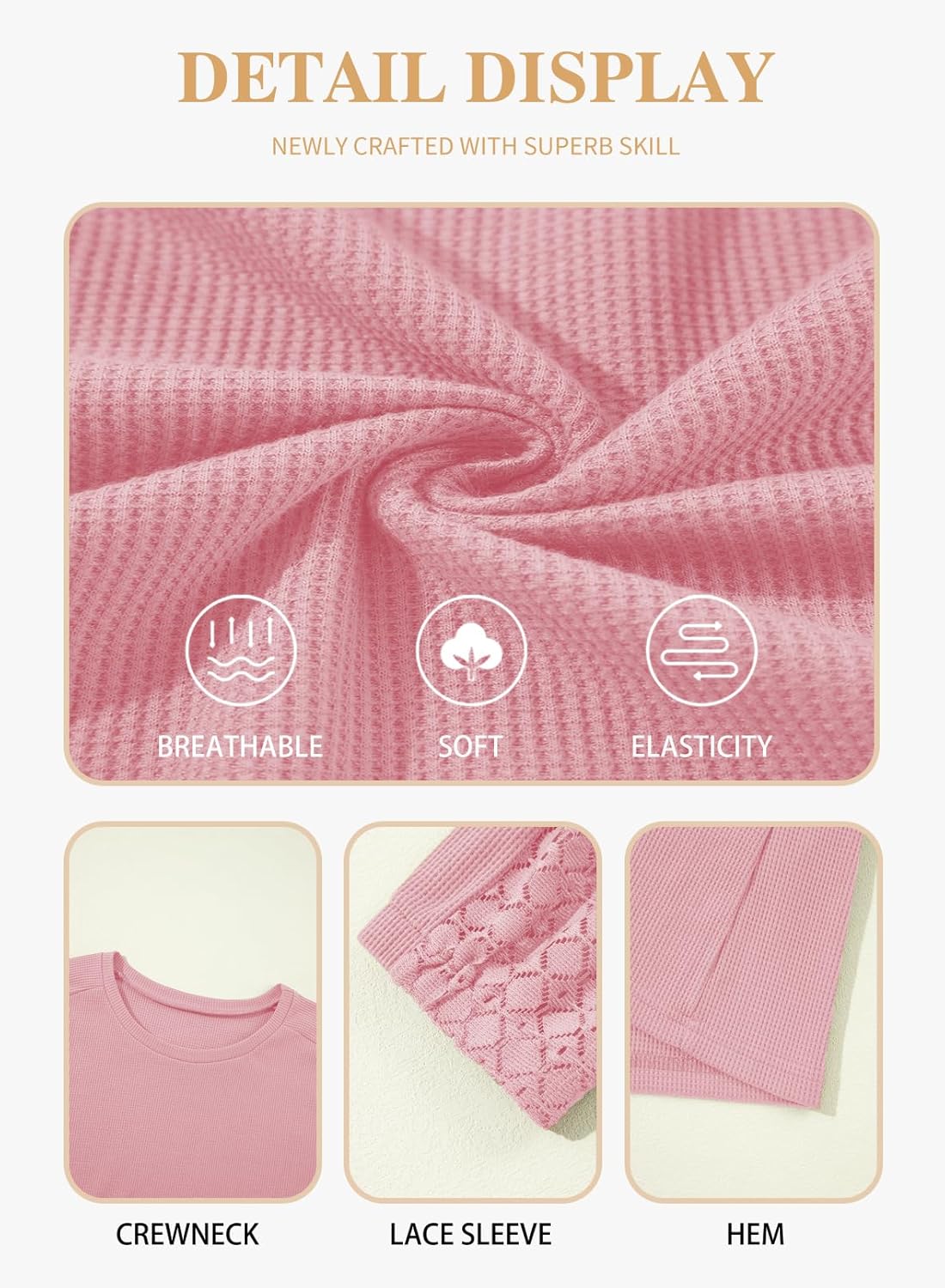 Eytino Womens Plus Size Tops Lace Long Sleeve Waffle T Shirts Casual Crewneck Tunic Tops(1X-5X) - Image 5