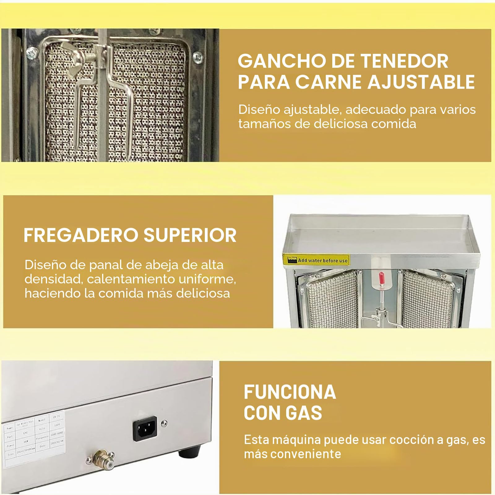 Máquina para Asar, Máquina para Cocinar de Pollo con 2 o 3 Quemadores, Asador Vertical a Gas Gyro Rotisserie Oven Doner Kebab Machine, para Fiestas en la Cocina del Restaurante en Casa,Dual