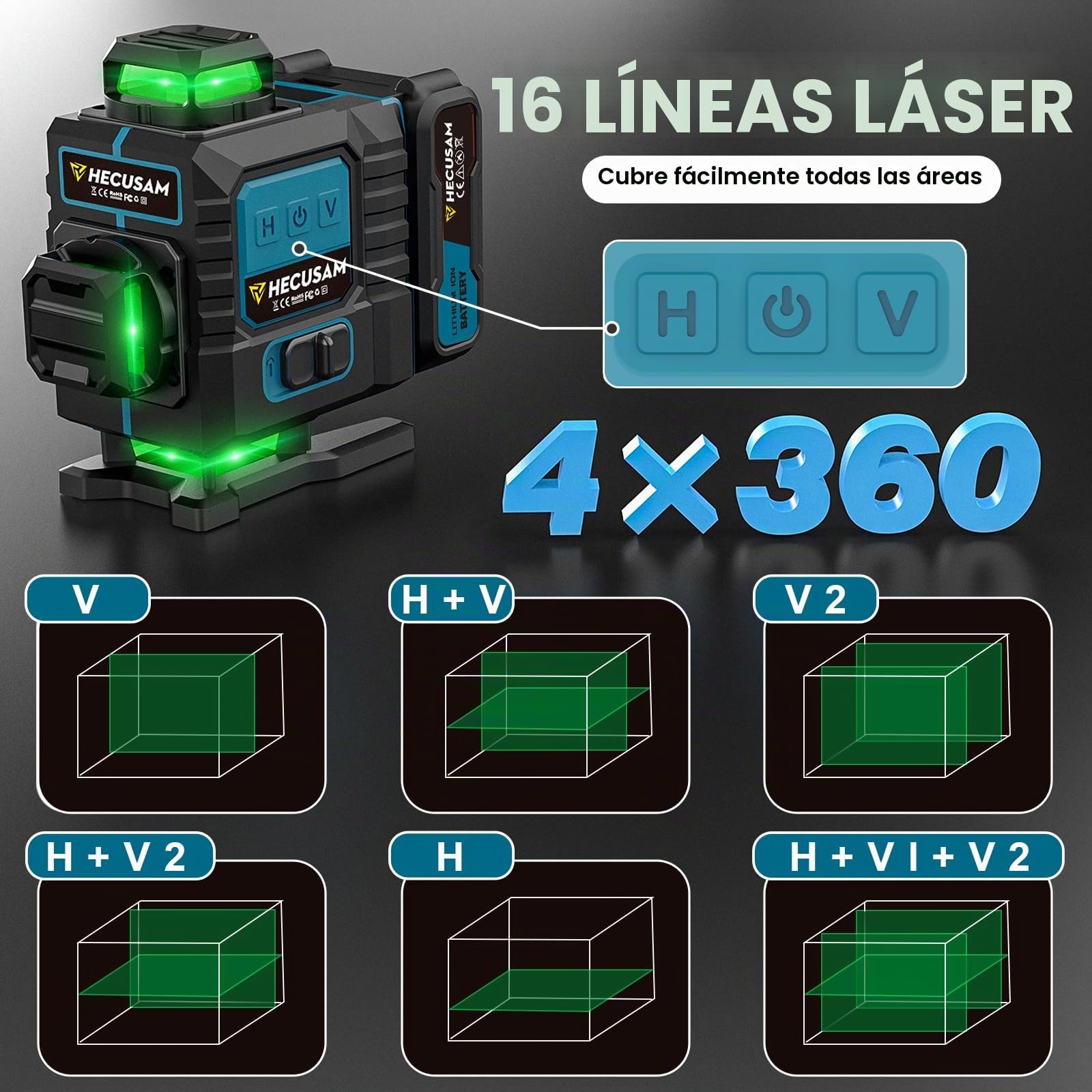 Nivel Laser Con Tripode, Nivel Laser Autonivelante 4 X 360 Grados, Laser Verde Sin Interrupciones Con Giratorio Ventana 360, BateríA 2×4800 mAh, Grado IP54 Para Construcción, Baldosas