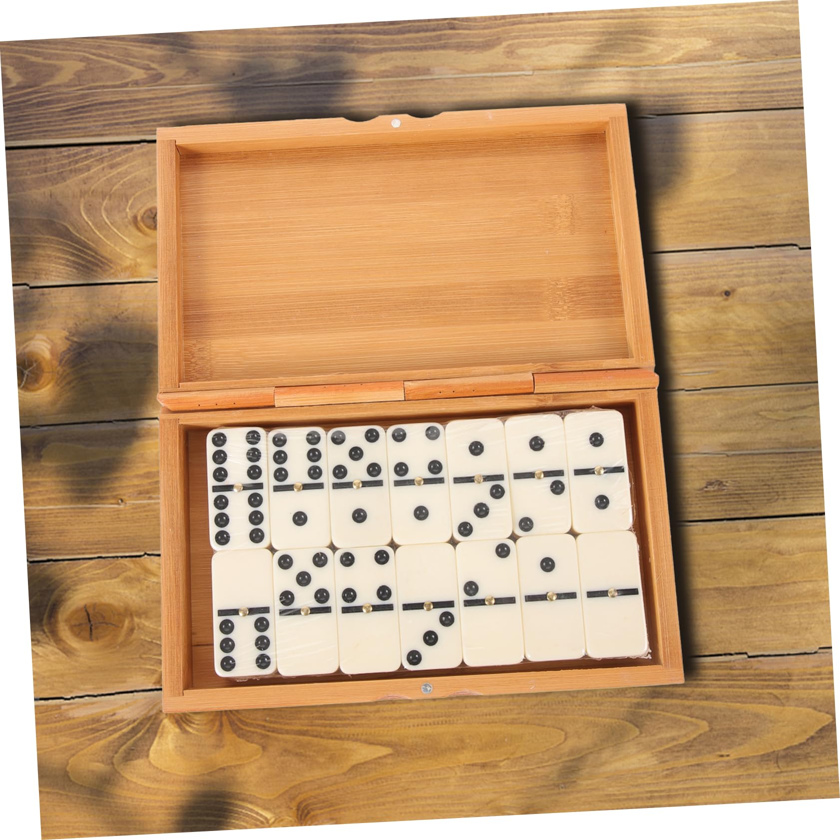 UPKOCH Jeu de Dominos en Bambou et Plastique Beige Coffret de Rangement, pour Coordonner Main-œil, pour Amusement en Famille et Jours de Pluie