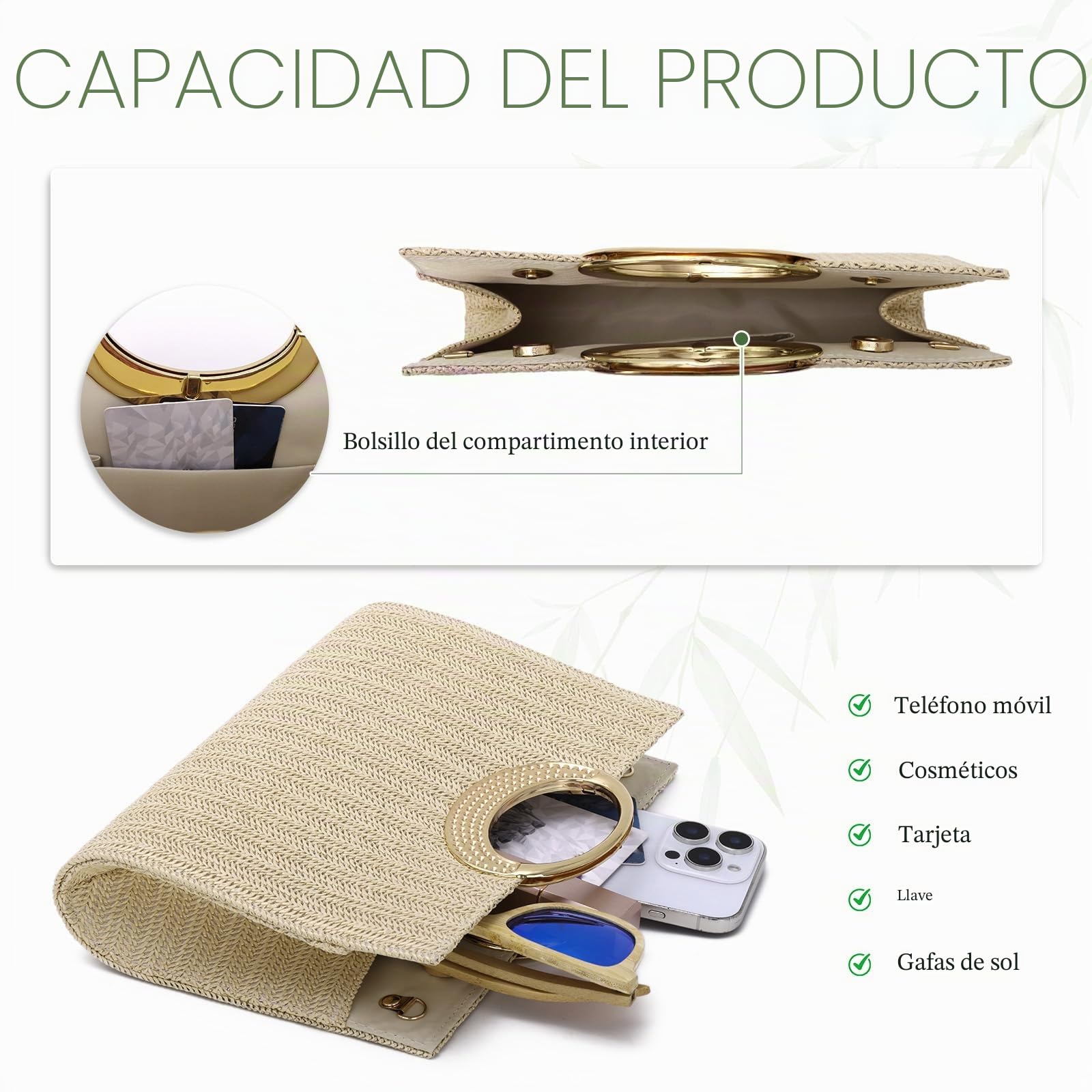 EVEOUT Clutch de Paja Trenzada para Mujer Boho Chic Bolso Tejido para Fiesta Bodas Verano Cartera de Mano Rafia Sintética para Playa Vacaciones