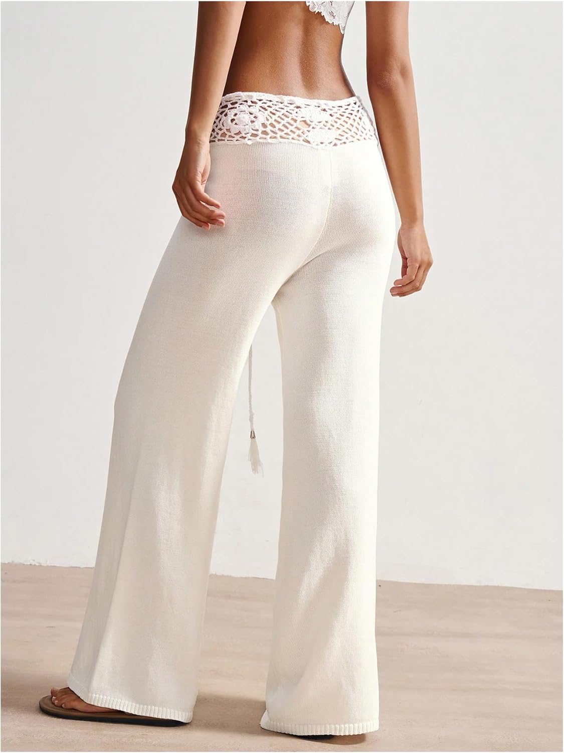 SOLY HUX Women's Knit Pants Crochet Hollow Out Low Rise Drawstring Elastic Waist Casual Vacation Long Trousers - Image 2