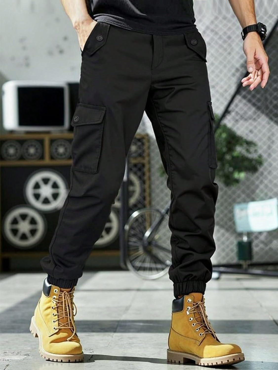 Men's Casual Cargo Pants Tapered Loose Fit Cuffed Joggers Sweatpants Drawstring Tactical Pants with Multi Pockets - Image 3