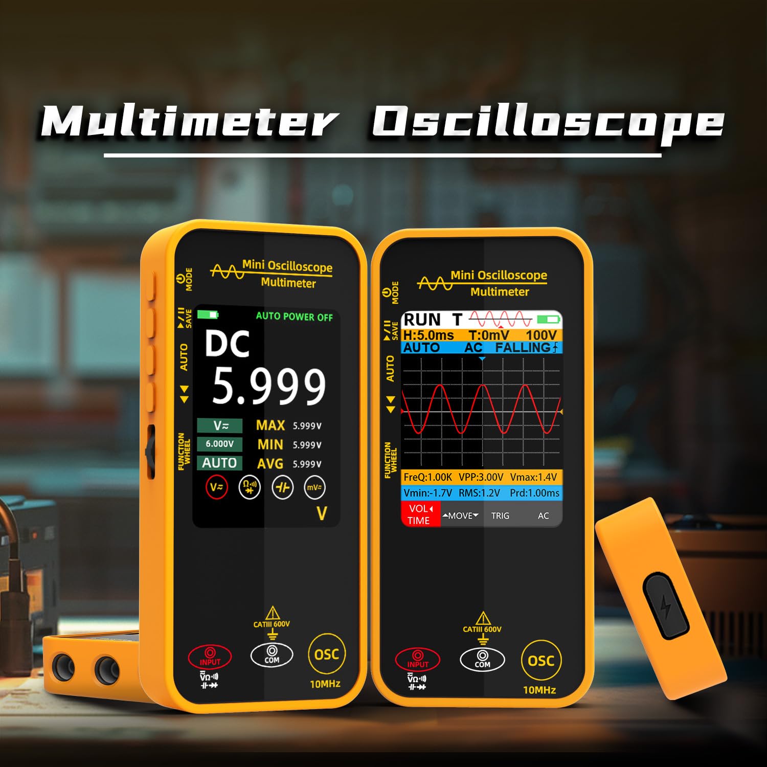 BSIDE Handheld Digital Oscilloscope Multimeter, 3.2” Color LCD with 10MHz Bandwidth, Rechargeable with Auto/Normal/Single Trigger, Measures Capacitance Diode MAX/MIN/AVG Ohm Voltage for DIY Hobbyist