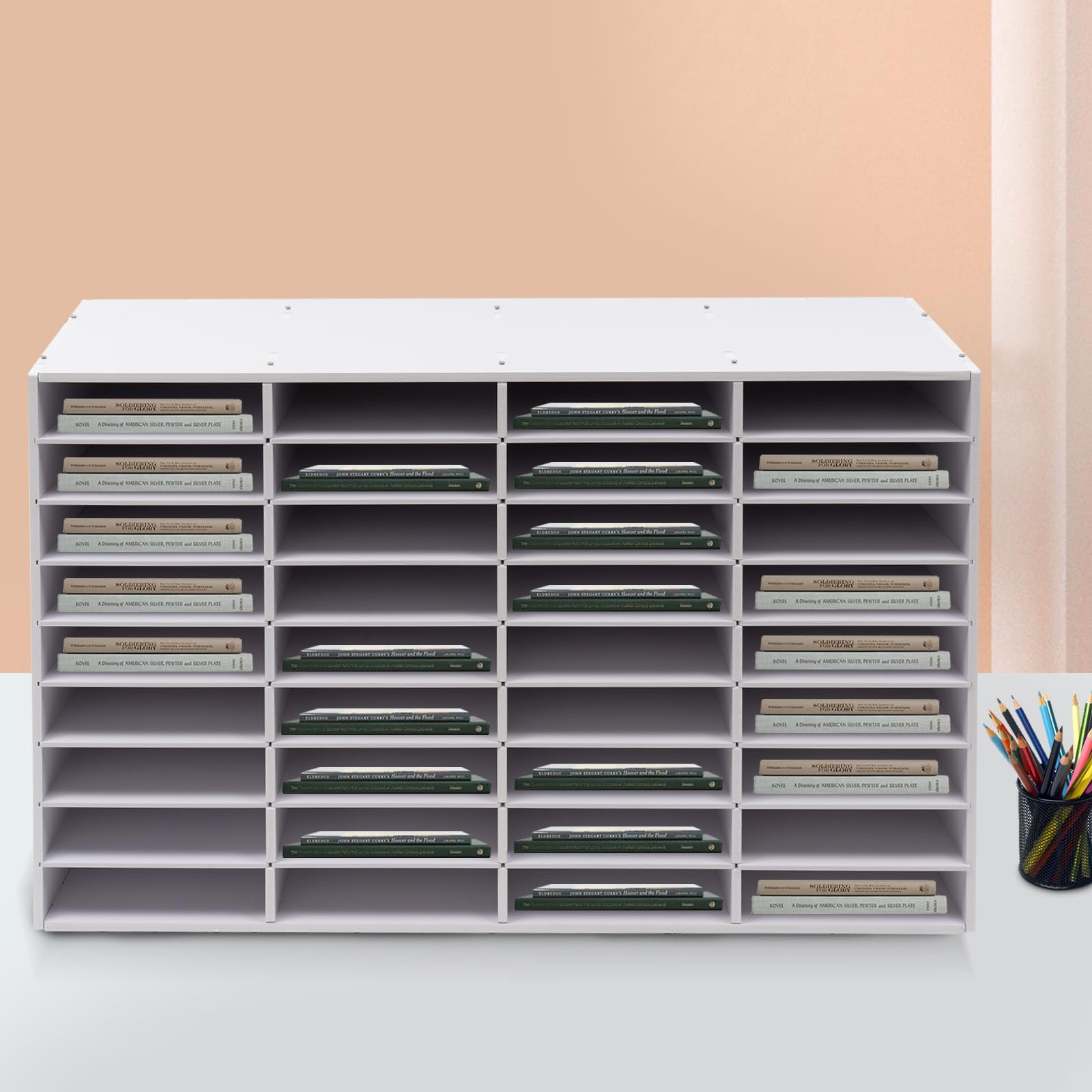 24/36 Fächer Dokumentenablage Aus PVC | Weiß/Schwarz | Belastbar Bis 80 Kg | Mit Abnehmbaren Trennwänden | Für Büro | Homeoffice & Schule