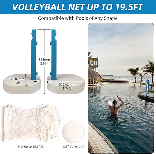 Miniatura 5 de Blue Bay Juego de aro de baloncesto 2 en 1 junto a la piscina y voleibol para juegos de piscina enterrada, combo para piscina.