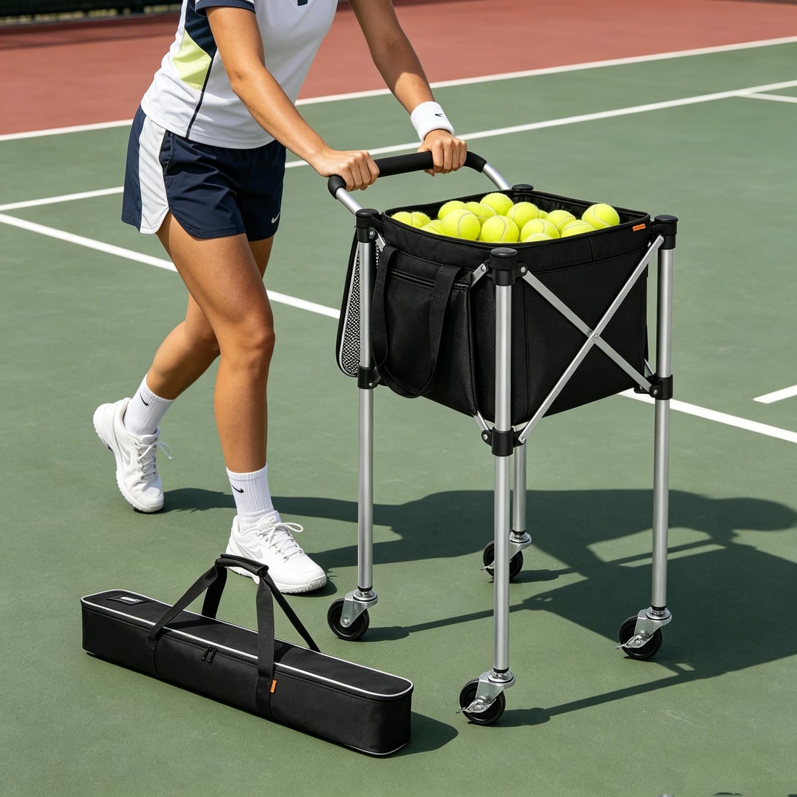 Carro de pelotas de tenis plegable, 90 x 40 x 40 cm, con ruedas de 360° | Diseño plegable, ruedas de 360°, 90 x 40 x 40 cm, para pelotas de tenis, fácil de transportar